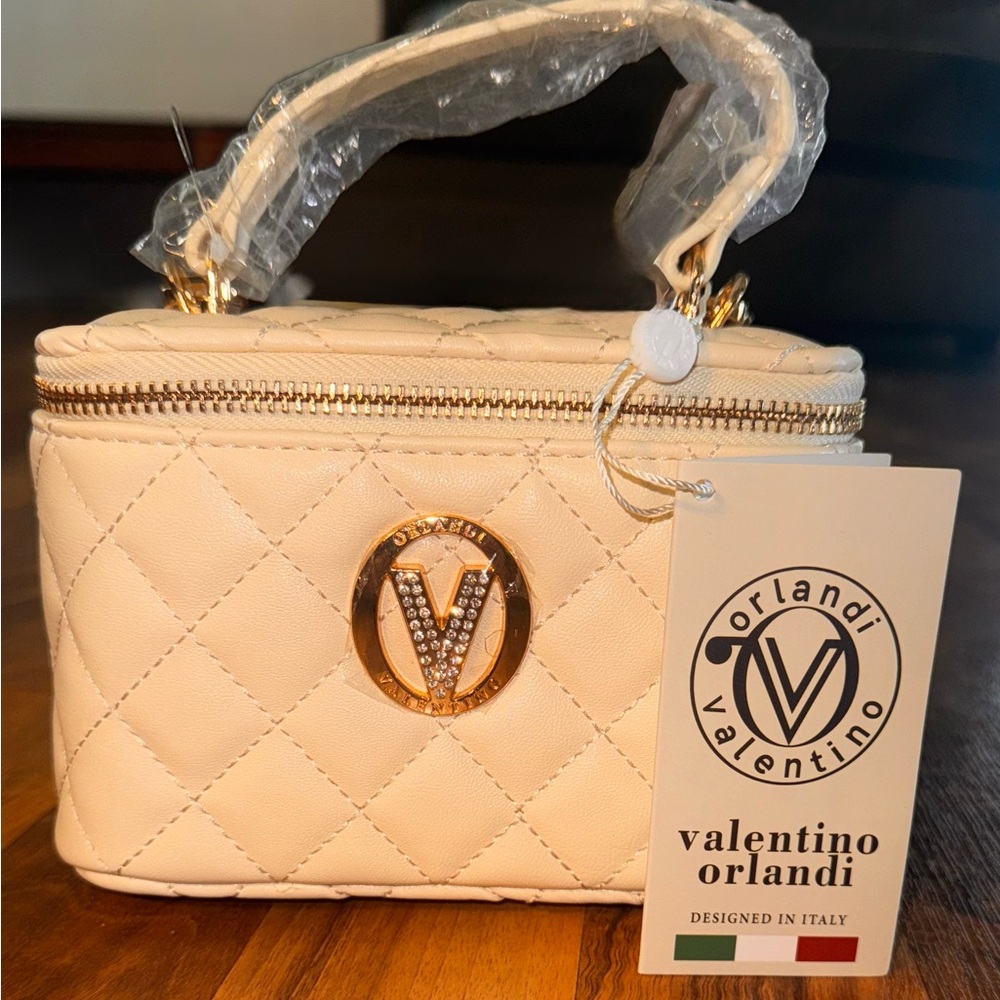 Valentino Orlandi Cream and Gold Mini Bag with Quilted Design